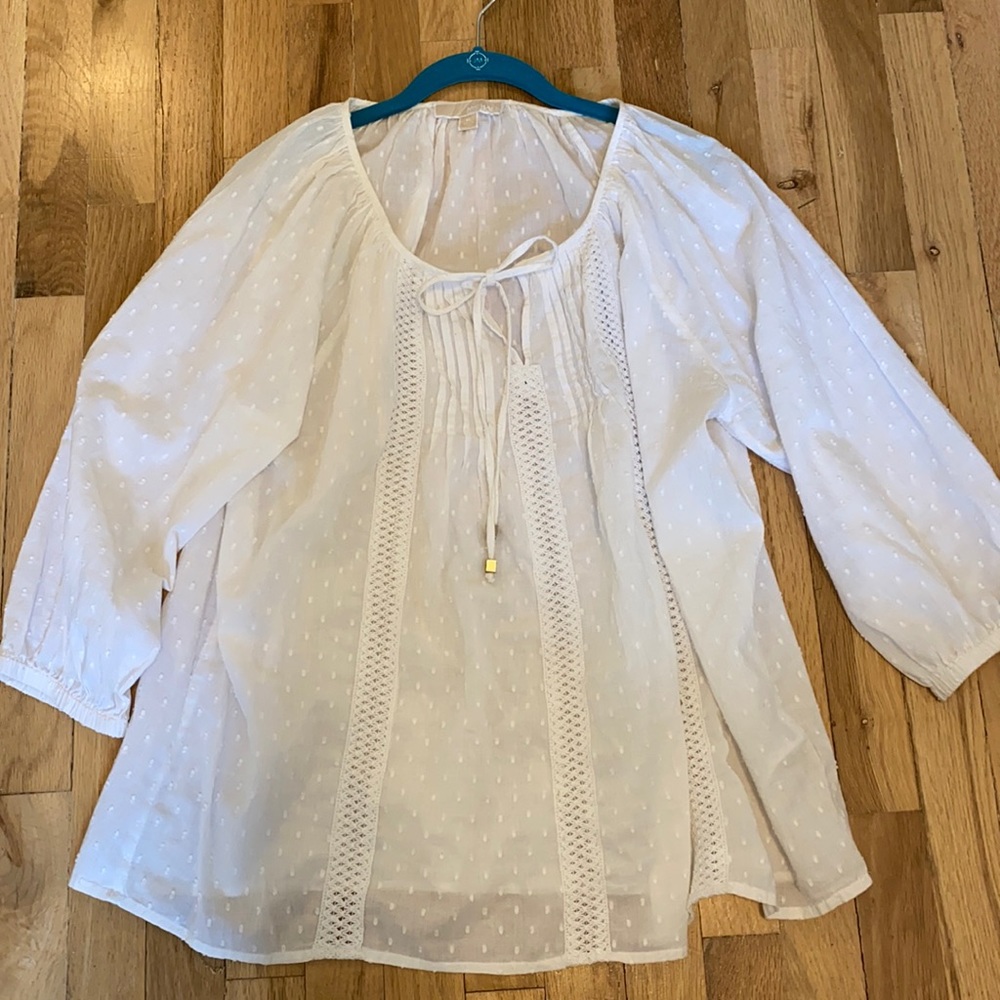 Michael Kors Peasant White Eyelet Blouse XL